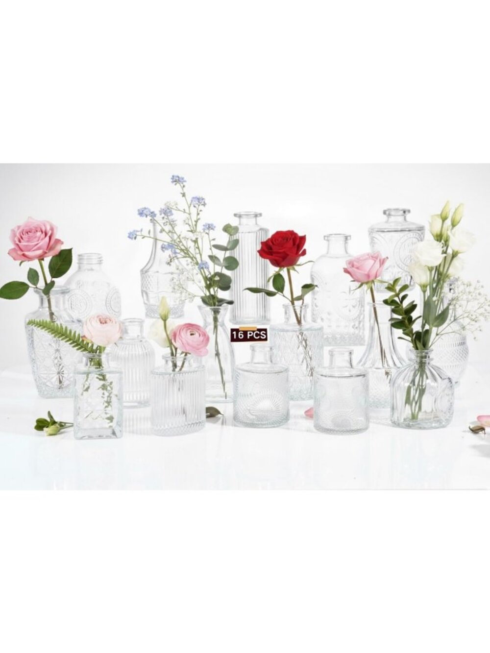 Mini Vintage Glass Bud Vases Set - Bulk Decorative Vases for Weddings & Showers
